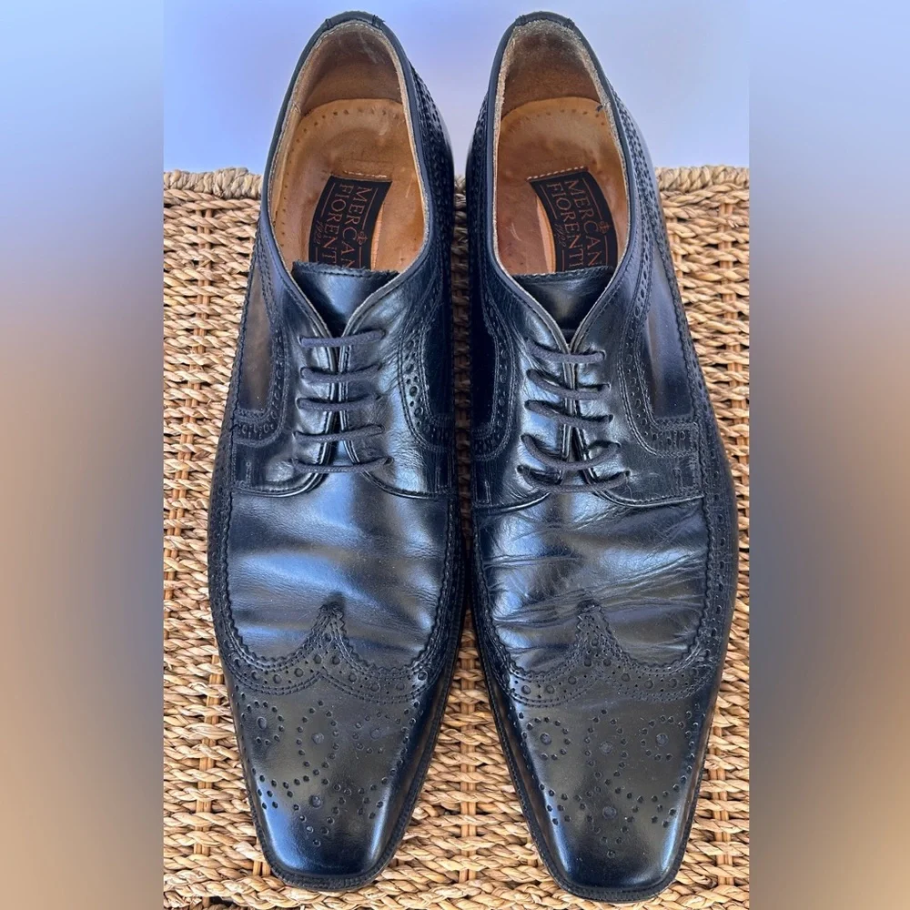 Mercanti Fiorintini Men’s Classic‎ Leather Italian Wingtip Oxfords Black 10M